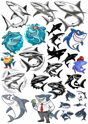 Collection of Shark Vector Illustrations and Cartoon Characters Free Vector