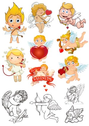 Set of Cute Cupid and Cherub Valentine Vectors Free Vector