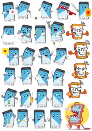 Cartoon Smartphones and Devices with Various Expressions and Actions Vector Set Free Vector