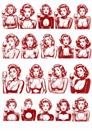 Vintage Style Women Drinking Wine Vector Set Free Vector