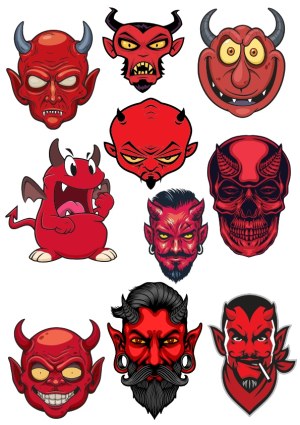 Set of Ten Red Devil and Demon Cartoon Vector Heads Free Vector