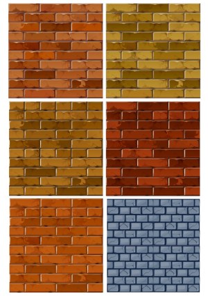 Set of Six Different Colored Brick Wall Textures Free Vector