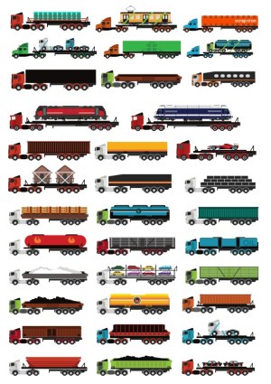 Set of Flat Design Cargo Transport Trucks and Trailers Free Vector