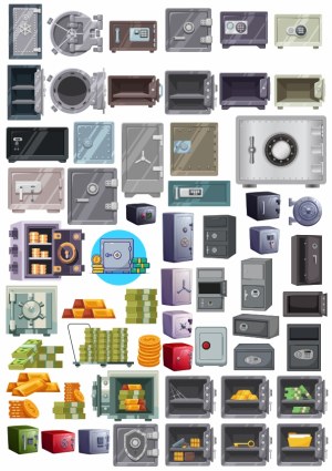 Collection of Various Safes, Vaults, and Money Storage Vector Illustrations Free Vector