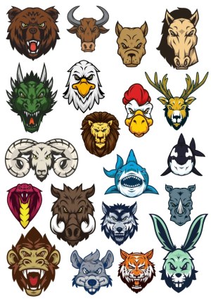 Set of Angry and Fierce Animal and Mythical Creature Heads Vector Collection Free Vector