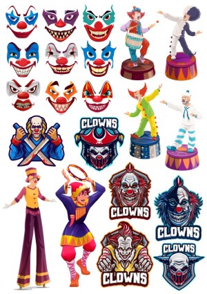 Collection of Scary and Fun Clown Faces and Characters Vector Set Free Vector