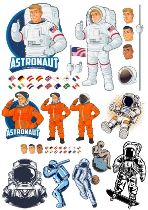 Customizable Astronaut Characters and Space-themed Vector Illustrations Free Vector
