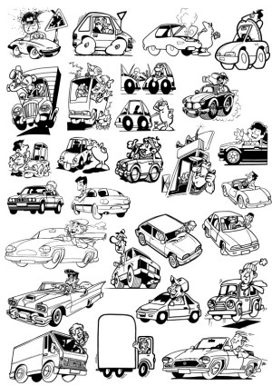 Cartoon Car and Driver Vector Illustrations Collection Free Vector