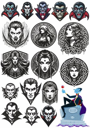 Collection of Vampire and Dracula Character Vector Illustrations Free Vector