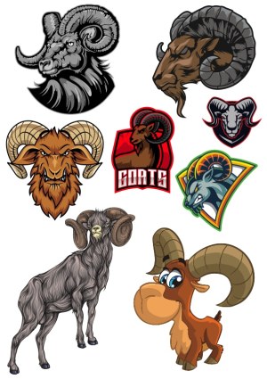 Collection of Stylized Ram and Goat Vector Illustrations and Logos Free Vector