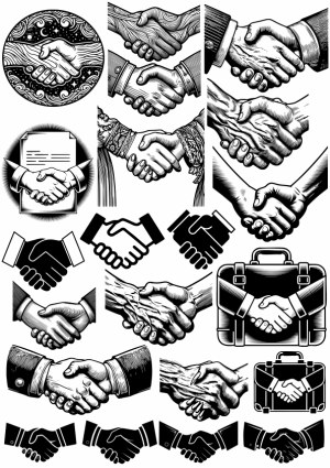 Black and White Handshake Illustrations Collection Free Vector
