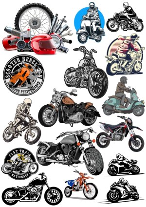 Motorcycle and Scooter Vector Collection with Riders and Gear Free Vector