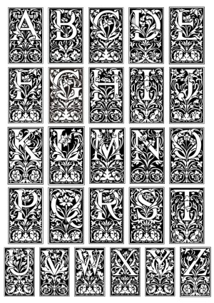 Ornate Floral Decorative Alphabet Set Free Vector