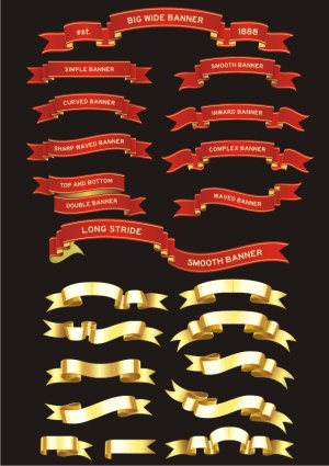 Set of Red and Gold Decorative Ribbon Banners Free Vector