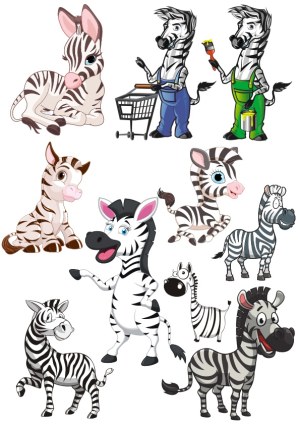 Cartoon Zebra Characters Collection Free Vector