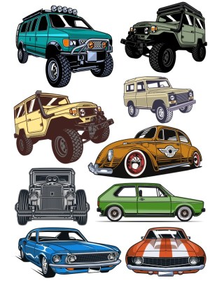 Vector Illustrations of Classic and Off-Road Vehicles Free Vector