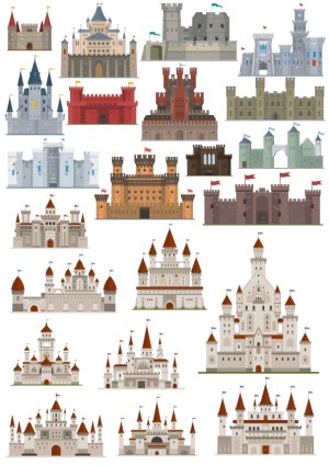 Collection of Medieval and Fantasy Castle Vector Illustrations Free Vector