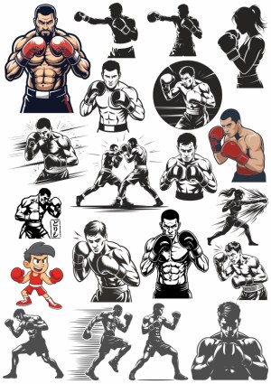 Boxing Fighters Collection Vector Illustrations Free Vector