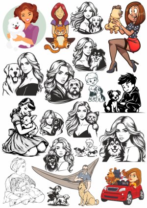 Woman and Child Illustrations with Various Dogs Free Vector