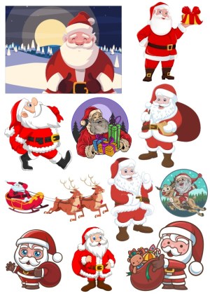 Santa Claus Cartoon and Vintage Style Christmas Vector Illustrations Free Vector