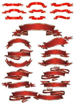 Collection of Red Decorative Ribbon Vector Banners with Gold Trims Free Vector