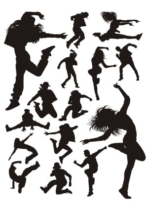 Dynamic Silhouettes of Jumping and Dancing People Free Vector