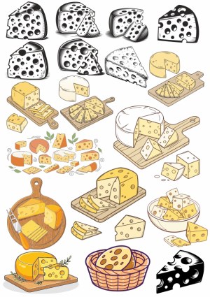 Various Cheese Illustrations and Cheese Boards Vector Set Free Vector
