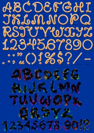 Two Decorative Alphabet and Number Sets with Rope and Floral Designs Free Vector