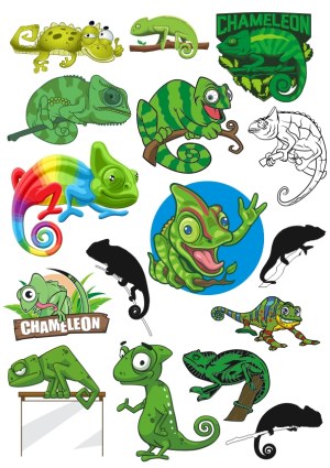 Colorful and Cartoon Style Chameleon Vector Collection Free Vector