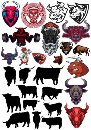 Bull and Buffalo Vector Illustrations and Silhouettes Free Vector