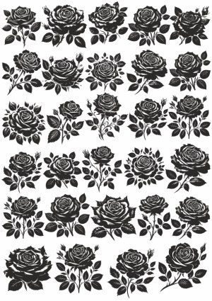 Collection of Black Silhouette Rose Vector Illustrations Free Vector