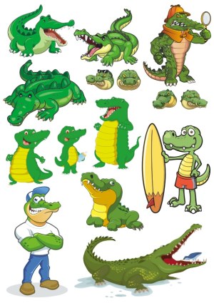 Collection of Cartoon Alligator and Crocodile Illustrations Free Vector