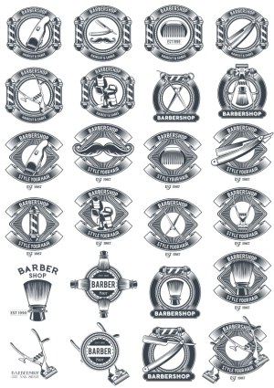 Vintage Barbershop Icon Set with Haircut and Shaving Tools Free Vector