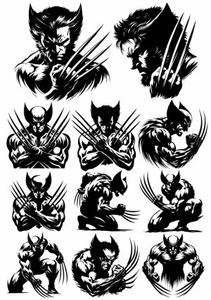 Wolverine Black and White Vector Illustrations Set Free Vector
