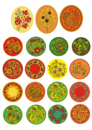 Traditional Floral and Bird Folk Art Round Ornament Vectors Free Vector