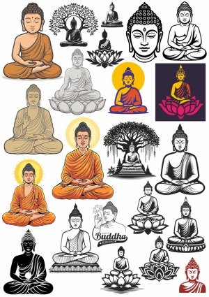 Collection of Buddha Silhouettes and Meditative Poses Vector Set Free Vector