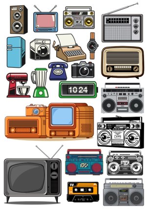 Vintage Electronics and Appliances Vector Collection Free Vector