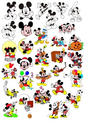 Collection of Classic Mickey Mouse Vector Illustrations in Various Poses and Themes Free Vector