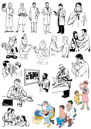 Medical Professionals and Patient Care Vector Illustrations Free Vector