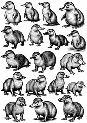 Detailed Black and White Vector Illustrations of Ducklings Free Vector