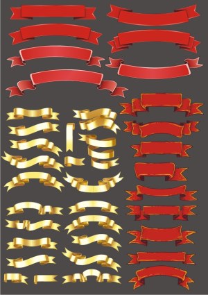Collection of Decorative Red and Gold Ribbon Banners Free Vector
