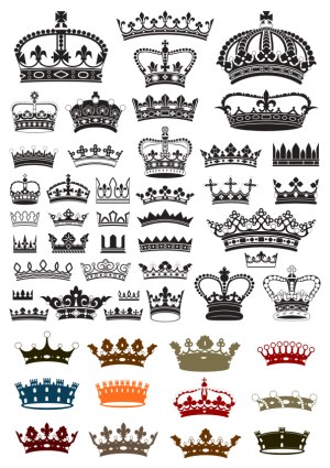 Collection of Diverse Crown Silhouettes and Icons Free Vector