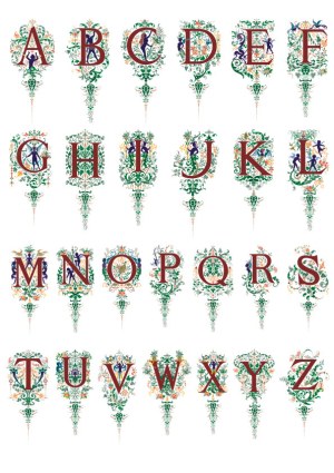 Decorative Vintage Alphabet with Floral and Tiny Fairy Elements Free Vector