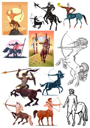 Various Artistic Centaur Illustrations and Silhouettes Free Vector