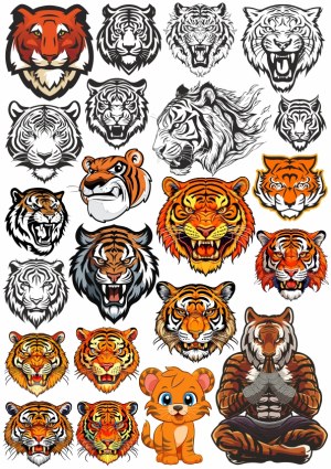 Collection of Vector Tiger Heads and Tiger Characters Free Vector