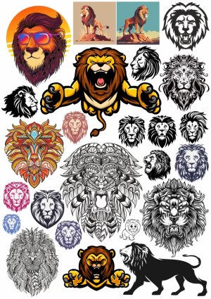 Collection of Diverse Lion Vector Illustrations and Designs Free Vector