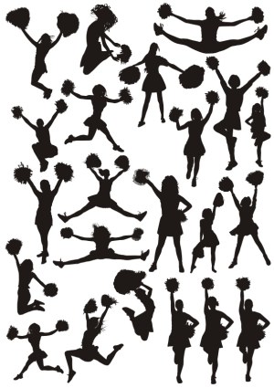 Cheerleader Silhouettes with Pom-Poms in Various Poses Free Vector