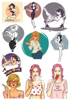 Stylized Female Characters Collection in Various Poses and Styles Free Vector
