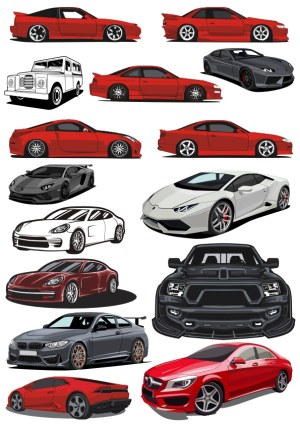Vector Illustrations of Various Sports and Luxury Cars Free Vector