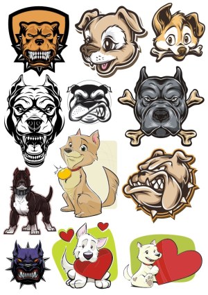 Collection of Dog and Bulldog Cartoon and Mascot Vector Illustrations Free Vector